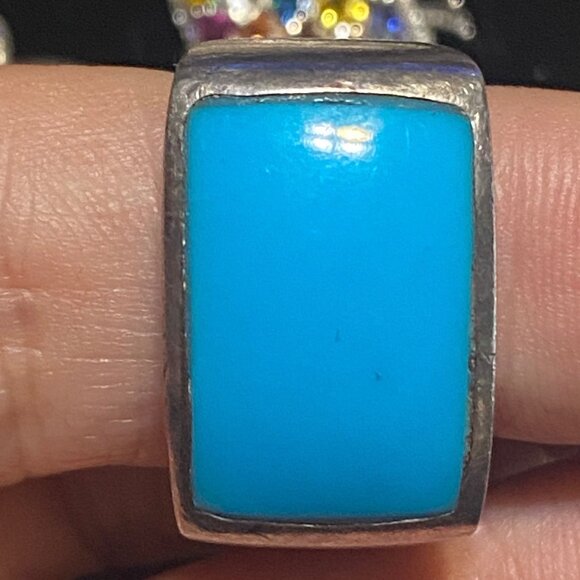 Ring Size 7.5 Blue Turquoise Sterling Silver 925 Women Semi-Precious Stone - Picture 1 of 11